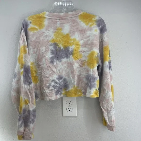 Vans Women's Tie Dye Cropped Sweatshirt XS Elastic Cuff Yellow Pink Purple Skate - Picture 6 of 9